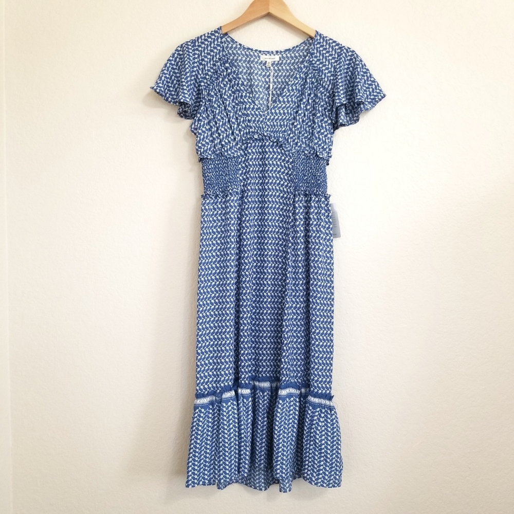 NWT Max Studio Blue Feminine Printed Midi Dress XS
